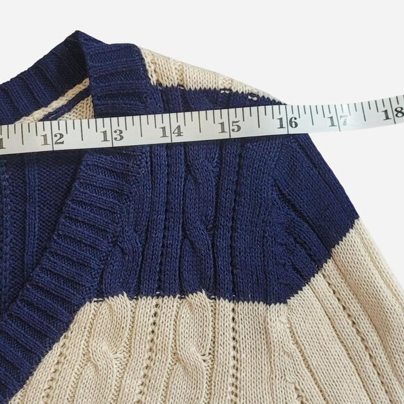 Arizona V Neck Large Navy and Cream Striped Sweater - Picture 7 of 7